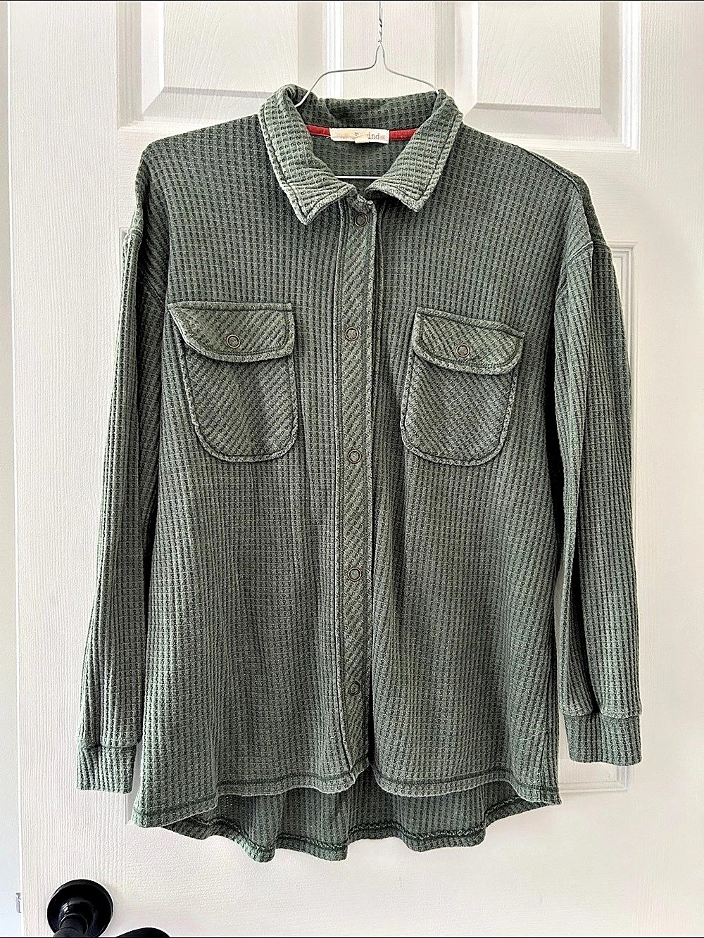 Rewind Waffle Knit Button-Down Shirt Jacket Green Medium